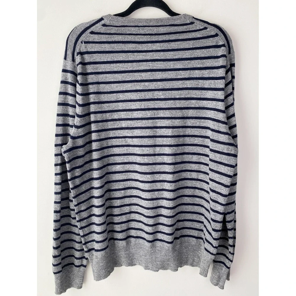 J Crew Mens‎ Rugged Striped Crewneck Sweater XL Pewter Gray Cotton Blokecore 90s